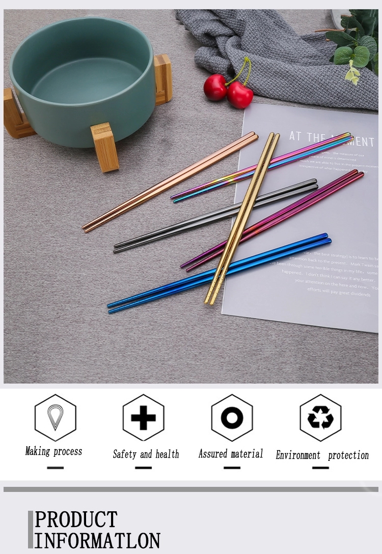 Non-Slip Chinese Stainless Steel Reusable Metal Chopstick for Sushi Food Sticks Tableware Kitchen