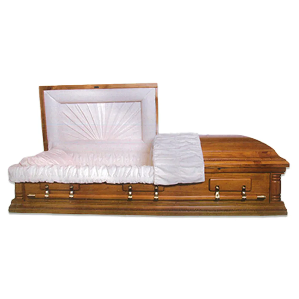 Half Lid Solid Paulownia Wood Casket Funeral Casket Rosetan Crepe Wooden Casket And Coffin Funeral Box Cremation Urns