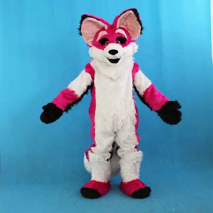 Plaisir CE Halloween longue fourrure Husky Fox chien mascotte Animal Costume à vendre