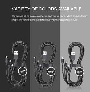 卡通礼品设计多端口电话USB 3合1充电线，促销定制发光二极管标志usb数据线电话