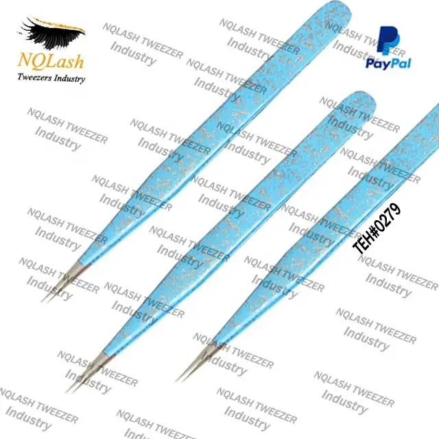 Professional Beautiful Sky Blue Glitter Eyelash Tweezers / Straight Volume lashes Tweezers / Private Label By NQLASH Tweezers
