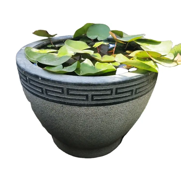 Antico Granito Naturale di Pietra Ciotola Bonsai Giardino di Paesaggio di Pietra Rotonda Del Fiore Fioriera Penjing Pietra di Arte Vaso di fiori di Alta 40 centimetri