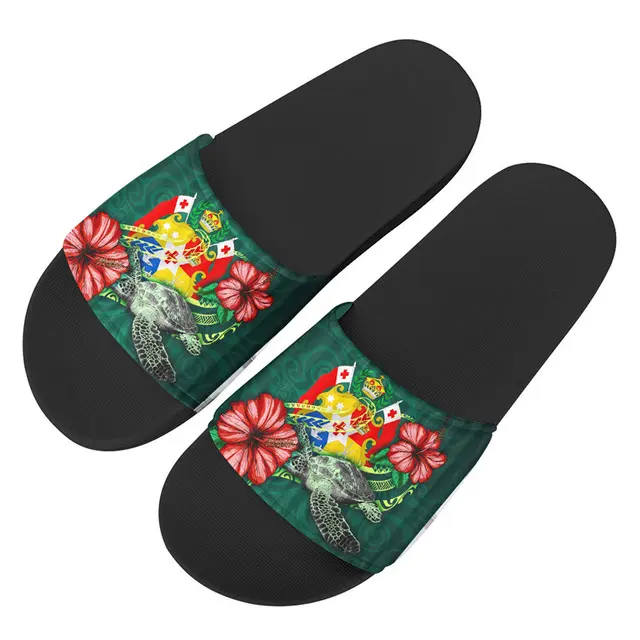Outdoor indoor fancy slippers hawaiian beach sandals hibiscus floral polynesian personalized custom logo slippers for women MOQ1