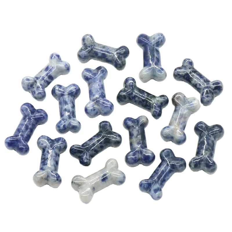 2024 Figurine en cristal naturel sculpté os de chien énergie de guérison bleu tache jaspe pour la décoration intérieure et pendentif bricolage faisant