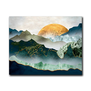 Venta caliente estilo popular amanecer paisaje impreso lienzo pintura soporte tamaño personalizado para la decoración de la habitación al por menor en línea