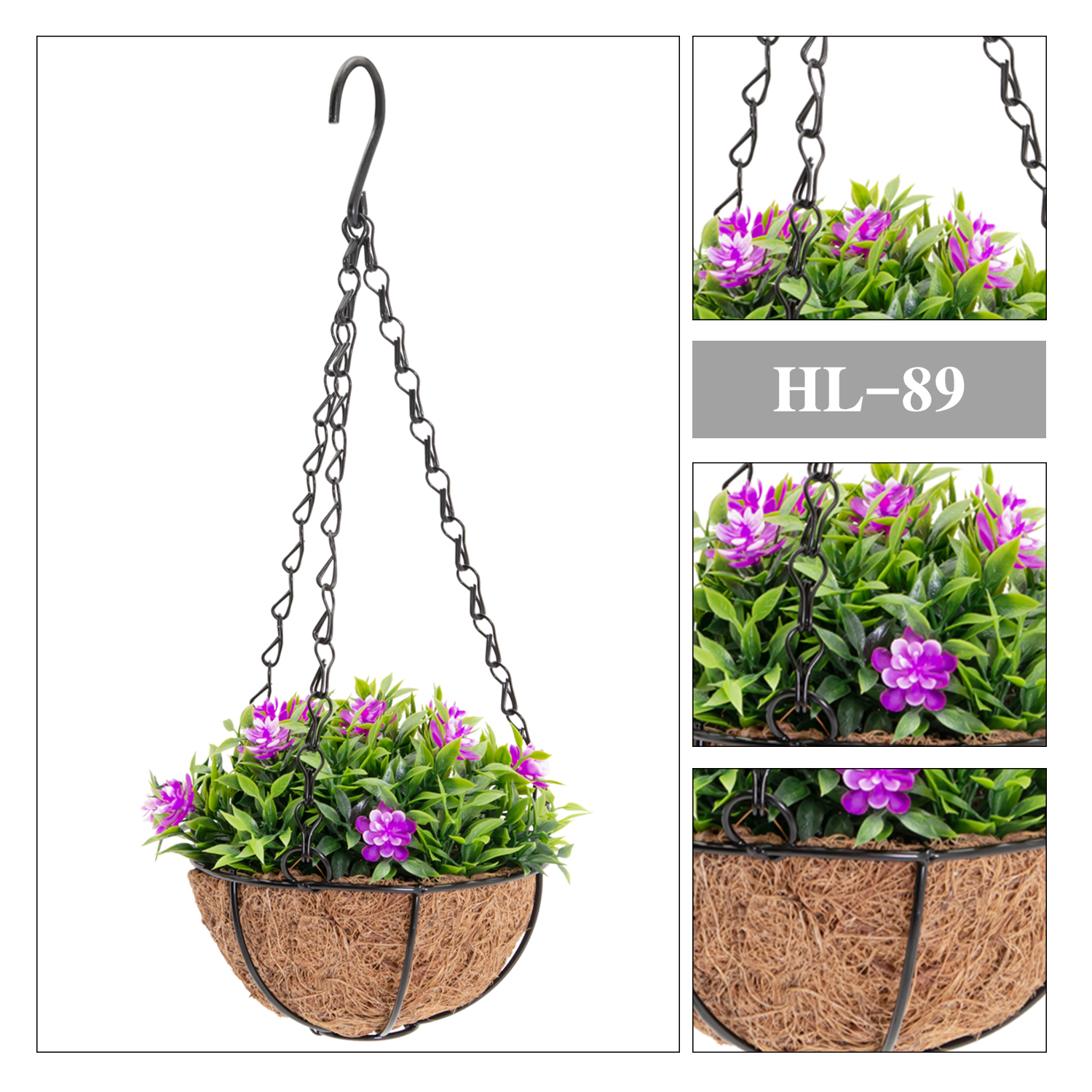Artificial Orange Flower Green Leaf Basket With Coconut Liner