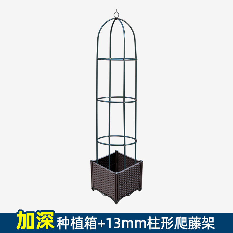 Deepened planting box column trellis