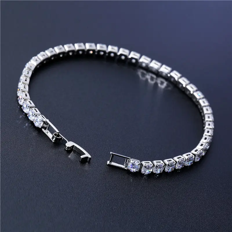 Luxury 4mm Zircon Tennis Bracelet Ice Chain Crystal Wedding Bracelet Women Gold Silver Bracelet