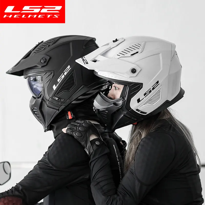 LS2 Combination Full Helmet Street Fighter Motorcycle Helmet Rally Half Helmet Winter Warmth and Anti fog Four Seasons