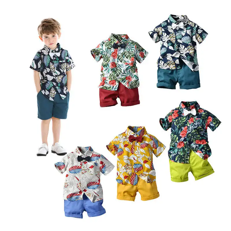 Nuovo Design occidentale abbigliamento per bambini due pezzi vestiti per bambini camicia a fiori alla moda pantaloncini con tasche