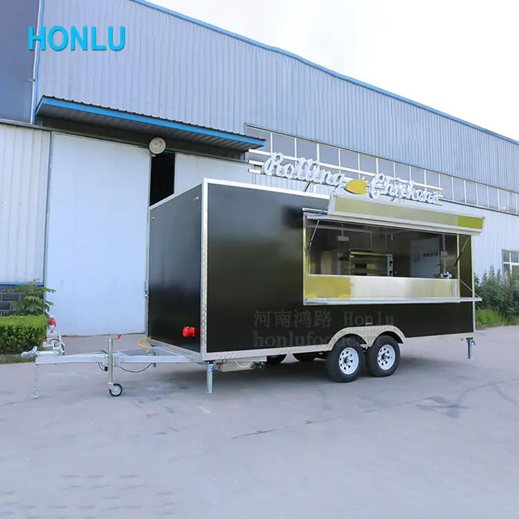 Remolques de comida de 5m, camión de comida grande totalmente equipado con doble lavabo, cafetería