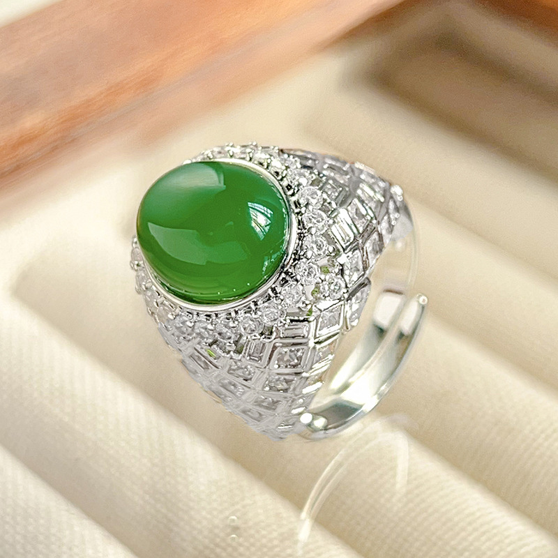 adjustable size Green chalcedony ring
