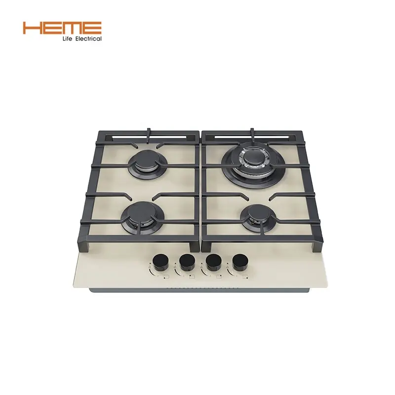 Cocina de gas Fabricante de China Electrodomésticos de cocina principales Vidrio beige 4 Quemadores Estufa de gas