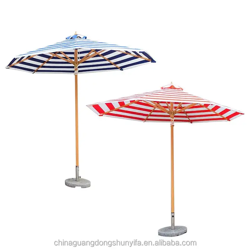 Paraguas de jardín grande de poste medio sol de playa de madera paraguas malvado residente de nylon chino sombrilla de jardín de algodón