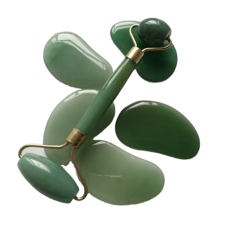 Diy Royal Jade doble rodillo facial adelgazante masajeador verde jadestone cristal cara belleza masaje jademassage piedra cristal