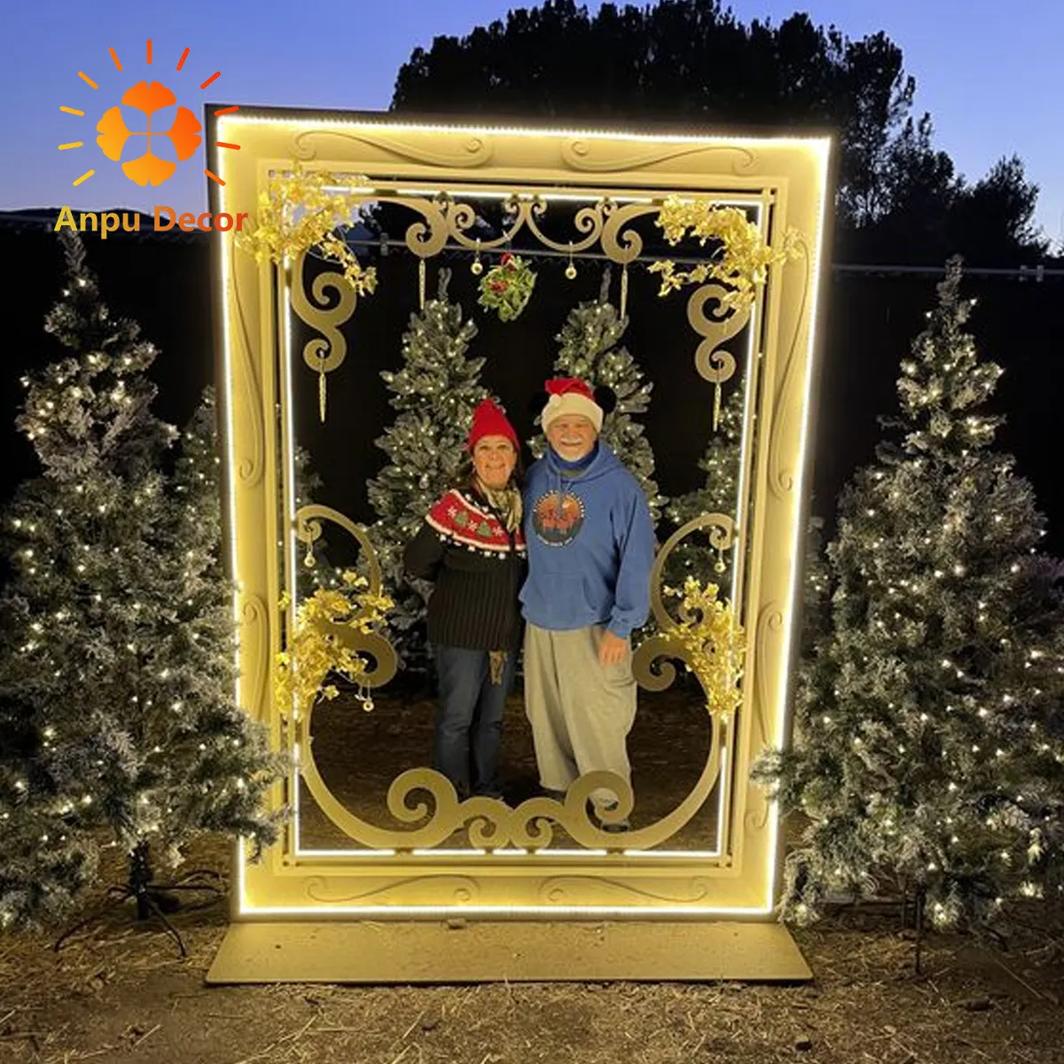 Decoración de centro comercial de Navidad al aire libre fiesta boda espalda gota LED marco de fotos grande motivo de luz