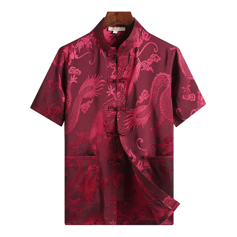 Camisa de manga corta Tang de verano para hombre, Ropa Étnica de seda china, camisa de talla grande con hebilla de Pan Hanfu, ropa de Kung Fu Tai Chi