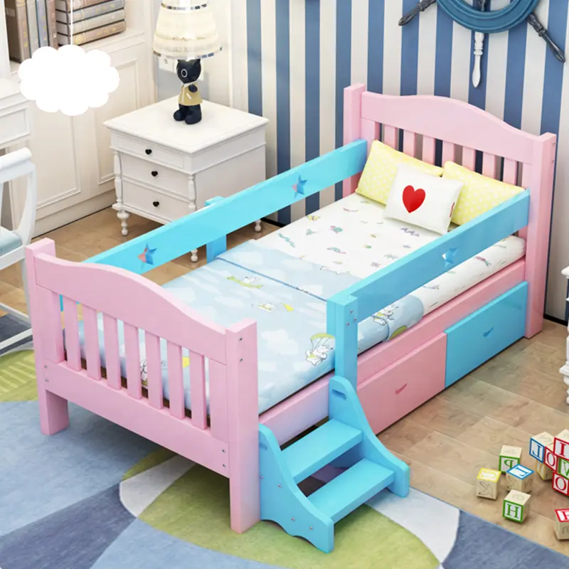 Nova mobília de madeira natural sólida, mobília de madeira única escada rosa crianças cama de bebê