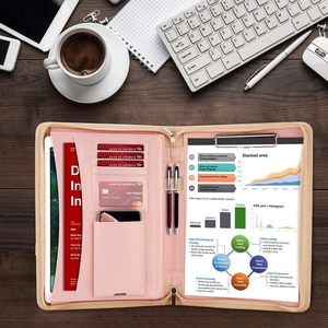 Custom Logo in rilievo Business con cerniera portafoglio Padfolio in pelle con calcolatrice con blocco note lettera - Product Image 5