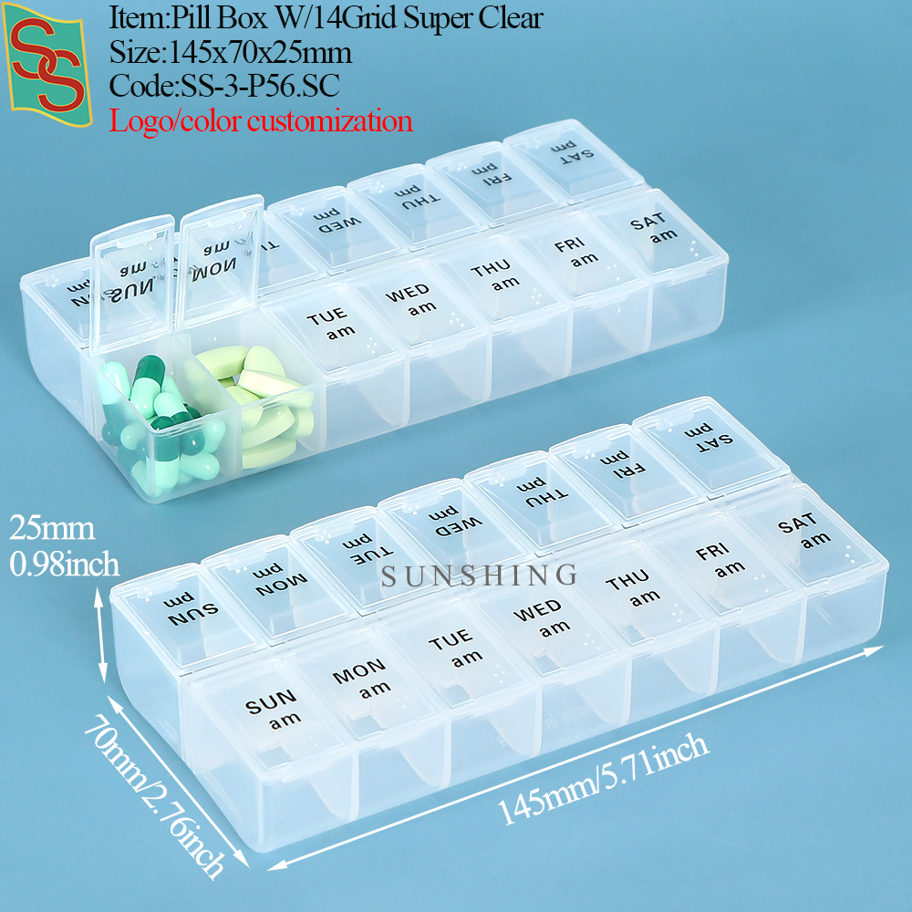 Pilulier P56 avec 14 compartiments transparents