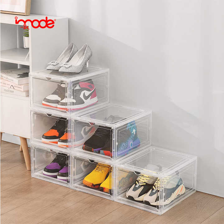 Attelite Drop Front Plastic Shoe Box with Clear Door Stackable for Display Sneakers Easy Assembly