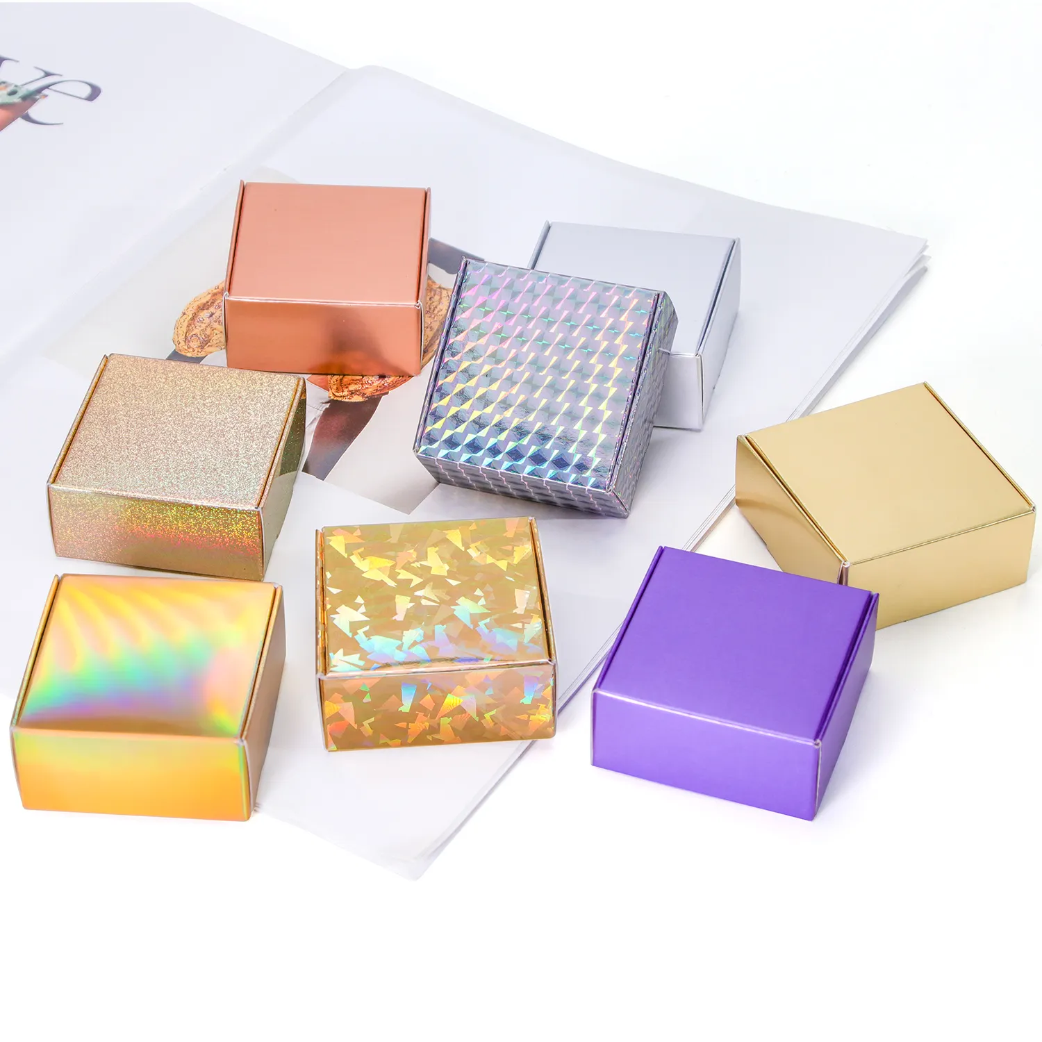 레이저 홀로그램 무지개 빛깔의 은색 UV 인쇄 광택 화장품 골판지 선물 종이 우편물 상자
