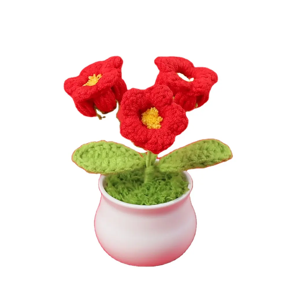 Novas ideias de produtos para decoração de mesa, buquê de flores de crochê artificial, lanterna de malha, sino, orquídea, vaso de crochê de fios de lã