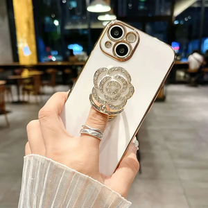 Nuova placcatura in metallo pieghevole rotante diamante rosa fiore Stand del telefono per Iphone 16 15 14 13 11Pro Max elegante Anti-caduta Cover - Product Image 3