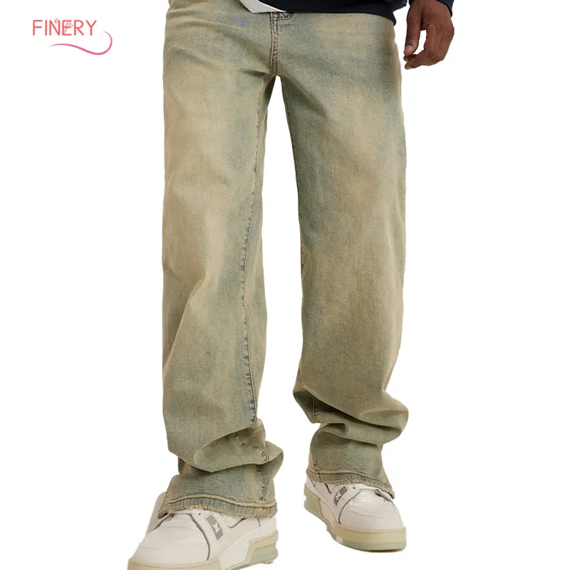 Jeans personnalisés à la mode nouveau pantalon de rue décontracté et extensible de haute qualité en denim noir de grande taille jeans à jambes larges de dernière conception pour hommes