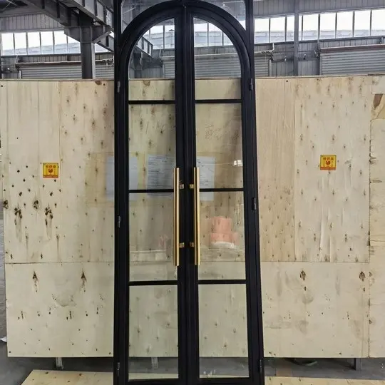 Porte en verre insonorisé en fer de haute qualité portes françaises arquées porte intérieure