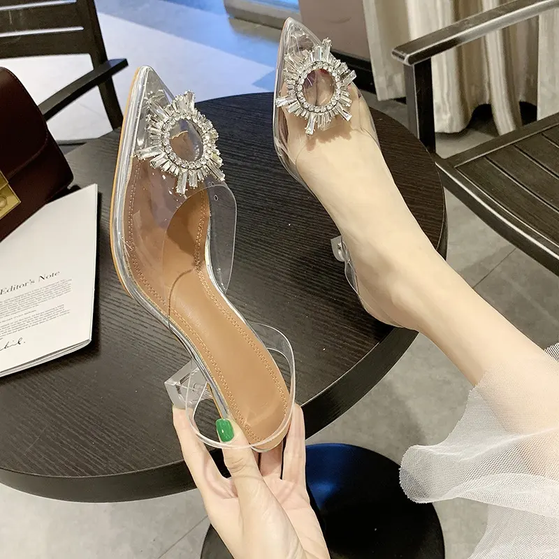 รองเท้าแตะผู้หญิง,2019ใหม่ใสคำเข็มขัดเจาะน้ำ Baotou รองเท้าส้นสูงกับรองเท้าส้นสูงรองเท้าผู้หญิงฤดูร้อน