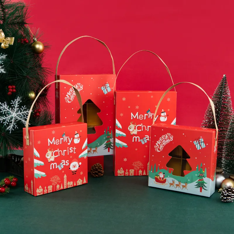 Feliz Navidad Caja de pastel de regalo con asa Galletas Paquete de dulces Papá Noel Niños Niño Vacaciones Feliz año Favores de fiesta