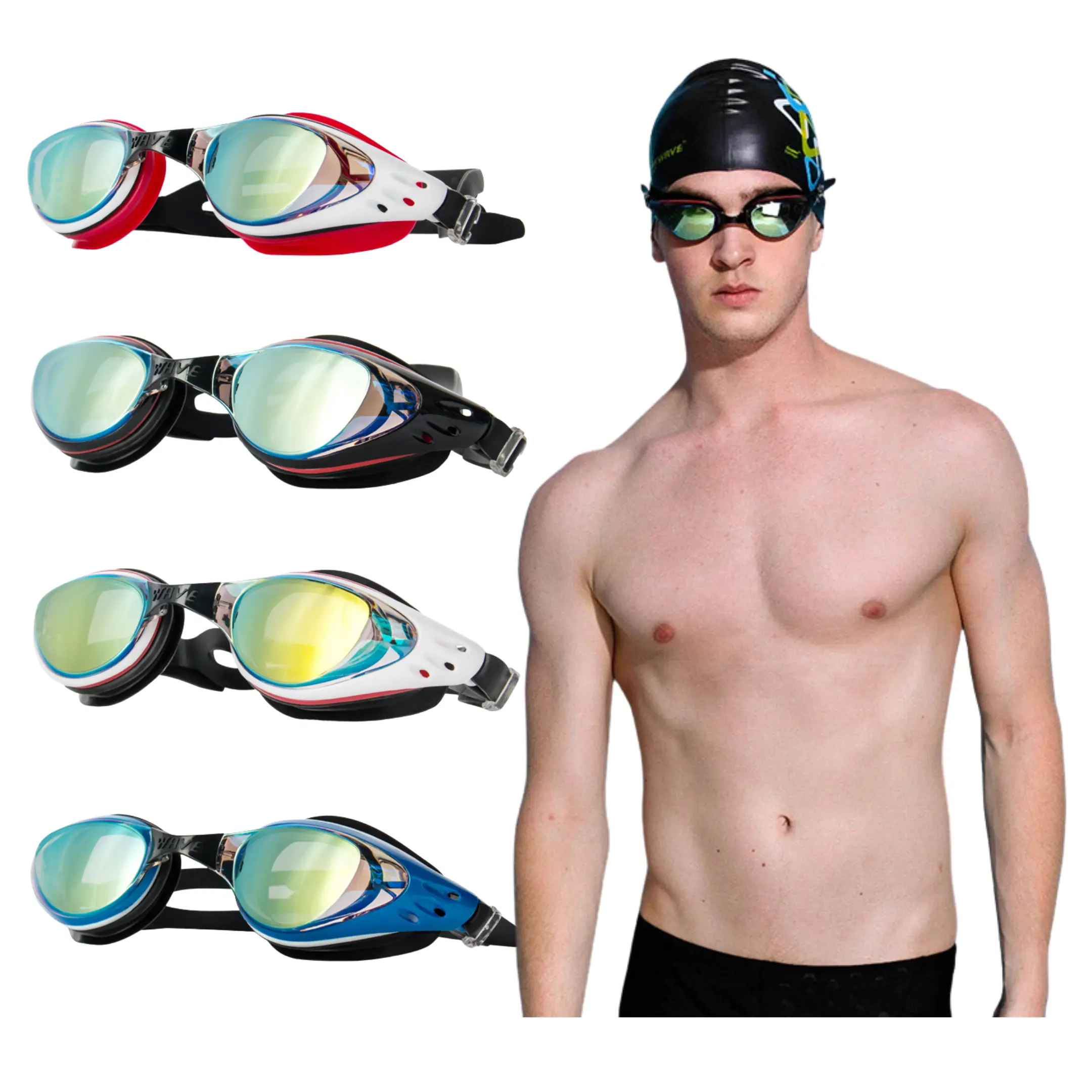 Gafas de natación onduladas con logo personalizado, marco flexible de silicona, gafas de natación con protección UV para verano