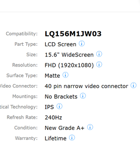 GBOLE 15.6&quot; 240HZ LCD Screen sharp LQ156M1JW03 FHD for <strong>MSI</strong> GE66 EDP 40Pin 1920x1080 - Product Image 4