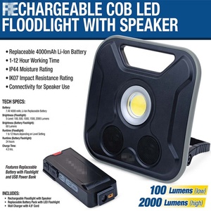 Recarregável COB LED Flood Light com alto-falantes