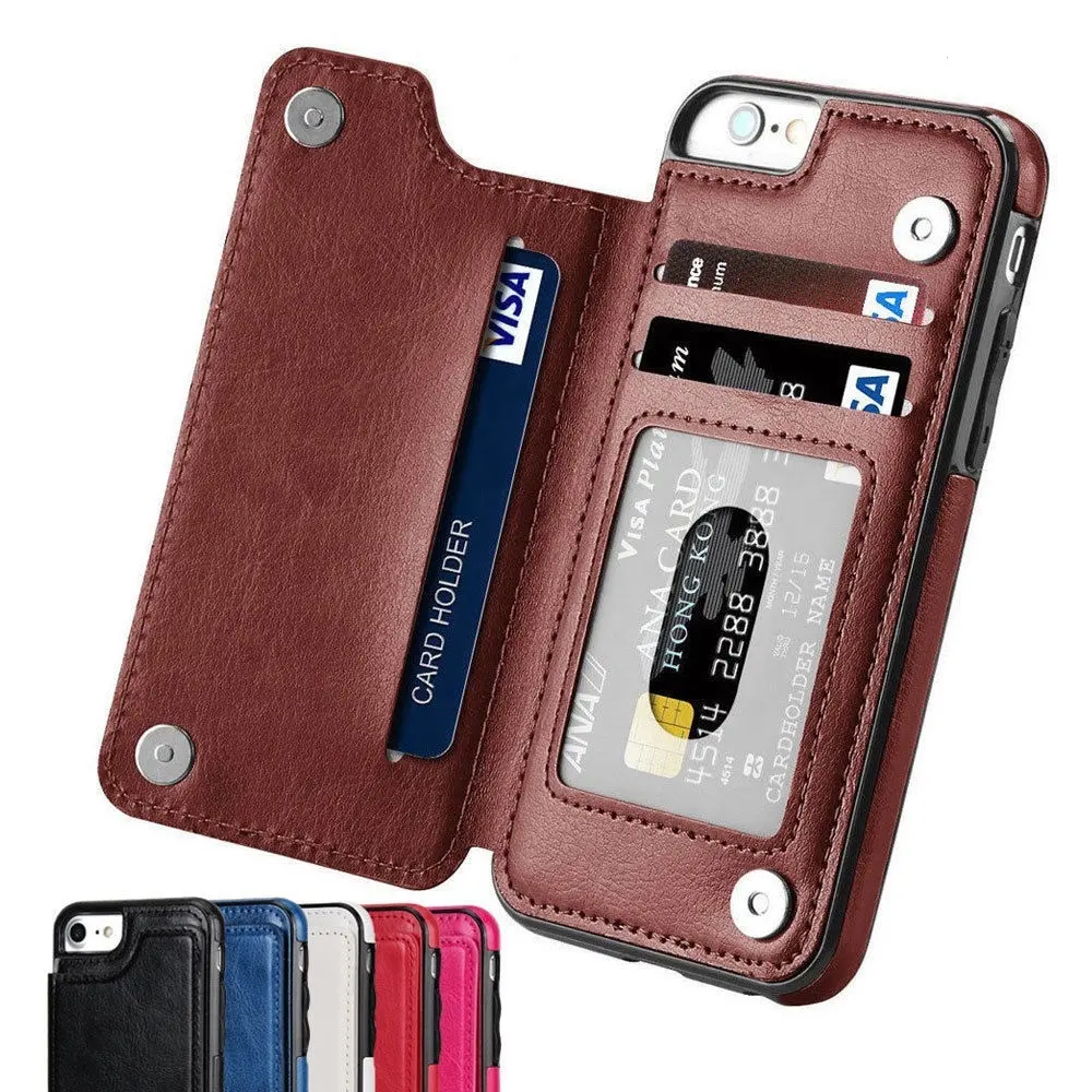 Dompet Mewah Kulit Balik Belakang Coque Slot Kartu Penutup Casing Ponsel untuk iPhone 13 12 11 Pro Max XR 7 8 Plus untuk Samsung S20