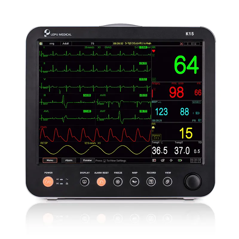 Lepu Creative 12,1 Zoll visueller akustischer Alarm SpO2-Sensor NIBP-Manschette EKG Leadwire Medizinischer tragbarer Patienten monitor