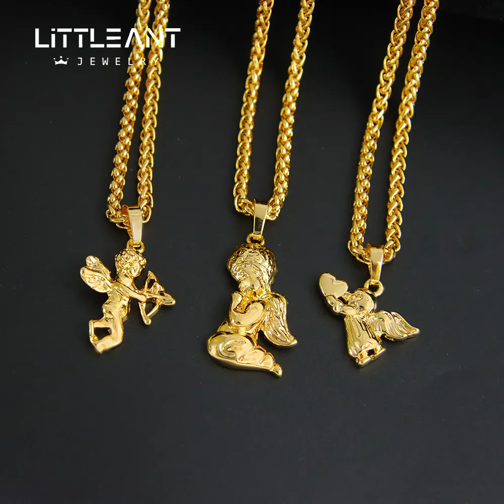 Moda Hip Hop Estilo 18k Banhado A Ouro Latão Jóias Anjo Cupido Pingente Colar