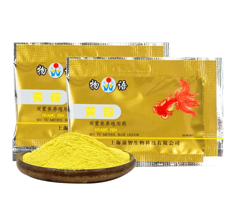 Polvo amarillo instantáneo para tratar peces ornamentales, medicina para peces de acuario, con colas podacas y manchas blancas