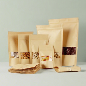 Nhà Máy Bán buôn đứng lên doypack nâu kraft túi giấy nhựa cho bao bì thực phẩm với cửa sổ rõ ràng Nắp kéo Ziplock - Product Image 1