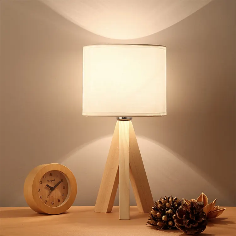 Factory price modern table light wood with beige shade bedroom night lights low MOQ led reading table lamp
