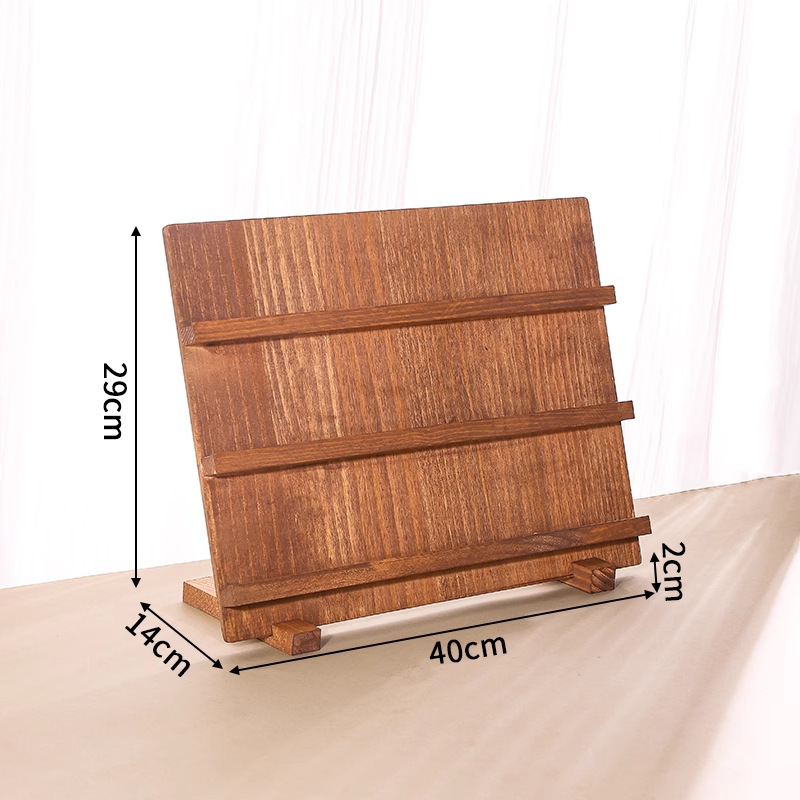 Walnut-colored three-tiered display stand (7cm spacing)