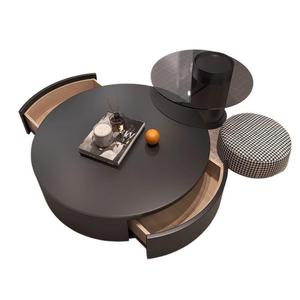 Juego de mesa de centro anidada redonda con cajón, mesa de cóctel con marco de Metal, mesa auxiliar para sala de estar, dormitorio, balcón, espacio pequeño - Product Image 4
