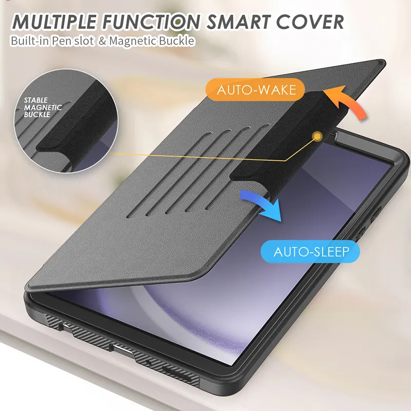 Funda de tableta de negocios con tapa inteligente magnética con diseño de pata de cabra ajustable para Samsung Tab A9 8,7 pulgadas X110 X115 Funda de cuero PU