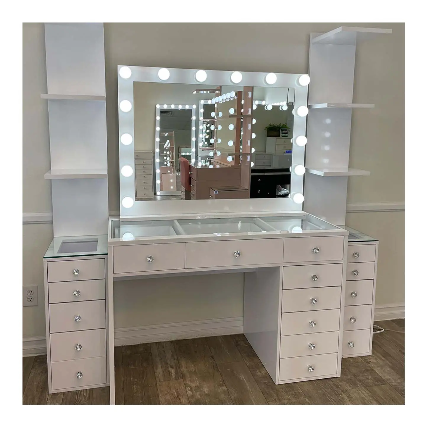 Armoire de rangement commode de chambre nordique avec miroir LED et tiroir accessoires de maquillage coiffeuse vanité