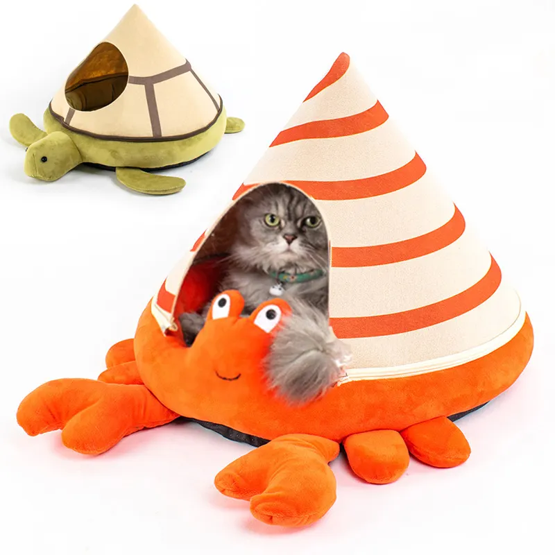 Cute Pet Bed Warm Semi-enclosed Cat kennel House Lobster Shaped Cat House Turtle Shape Cat Bed