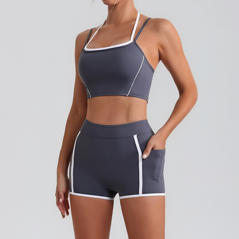 soutien-gorge + short-bleu gris