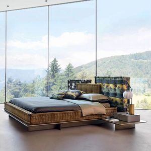 モダンクリエイティブデザイン生地ダブルベッドハイバックシンプルケーキ形状ソフト布張り木製ベッド家庭用またはホテル用