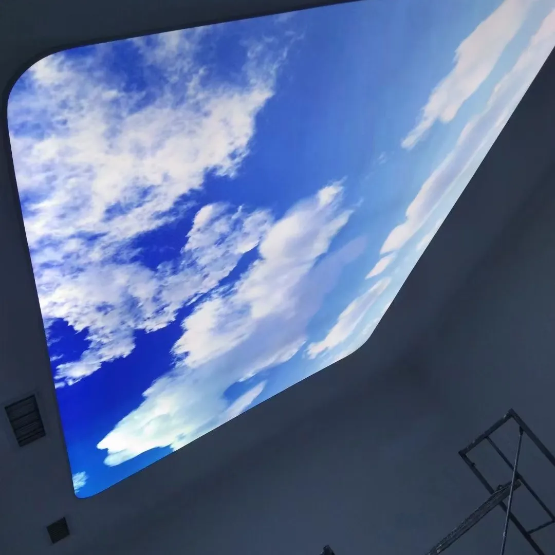 ZHIHAI blue sky print fixed with led lights backlit metal structure hold pvc ceiling tiles
