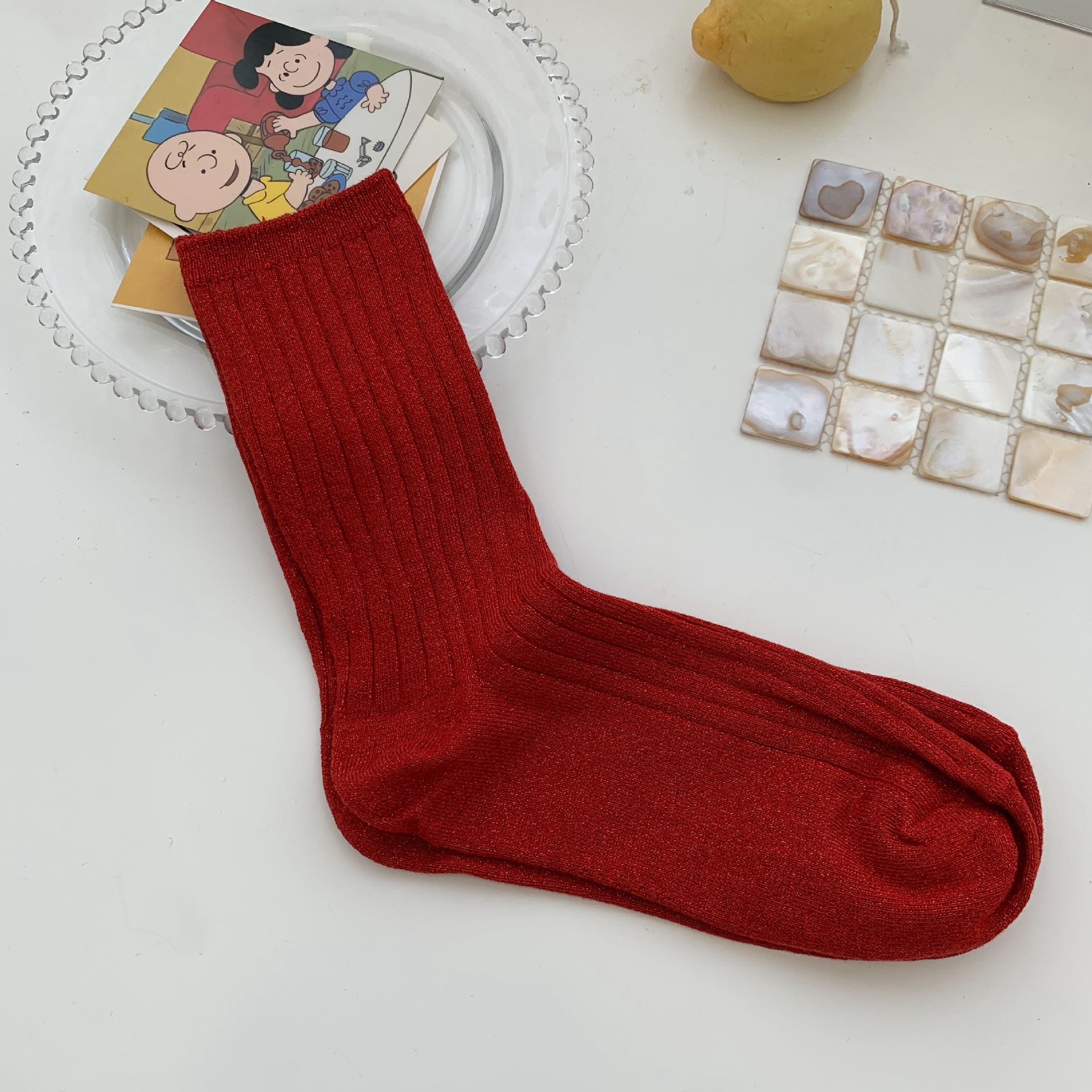 Women's long socks golden silver silk fiber knitted socks breathable glitter colored shiny fashion women socks